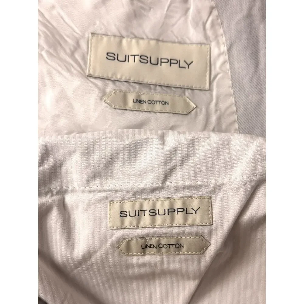 SUITSUPPLY Suit 40 S Short Mens Havana Patch Pocket Gray Italian Cotton Linen